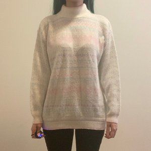 Spunky Pastel Pink Blue White Fair Isle Heart Striped Sweater Kawaii Vintage 80s